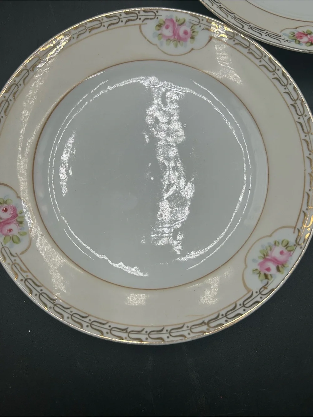 Nippon hand painted Cream and Pink Floral Rim Porcelain Plates - Set of 3